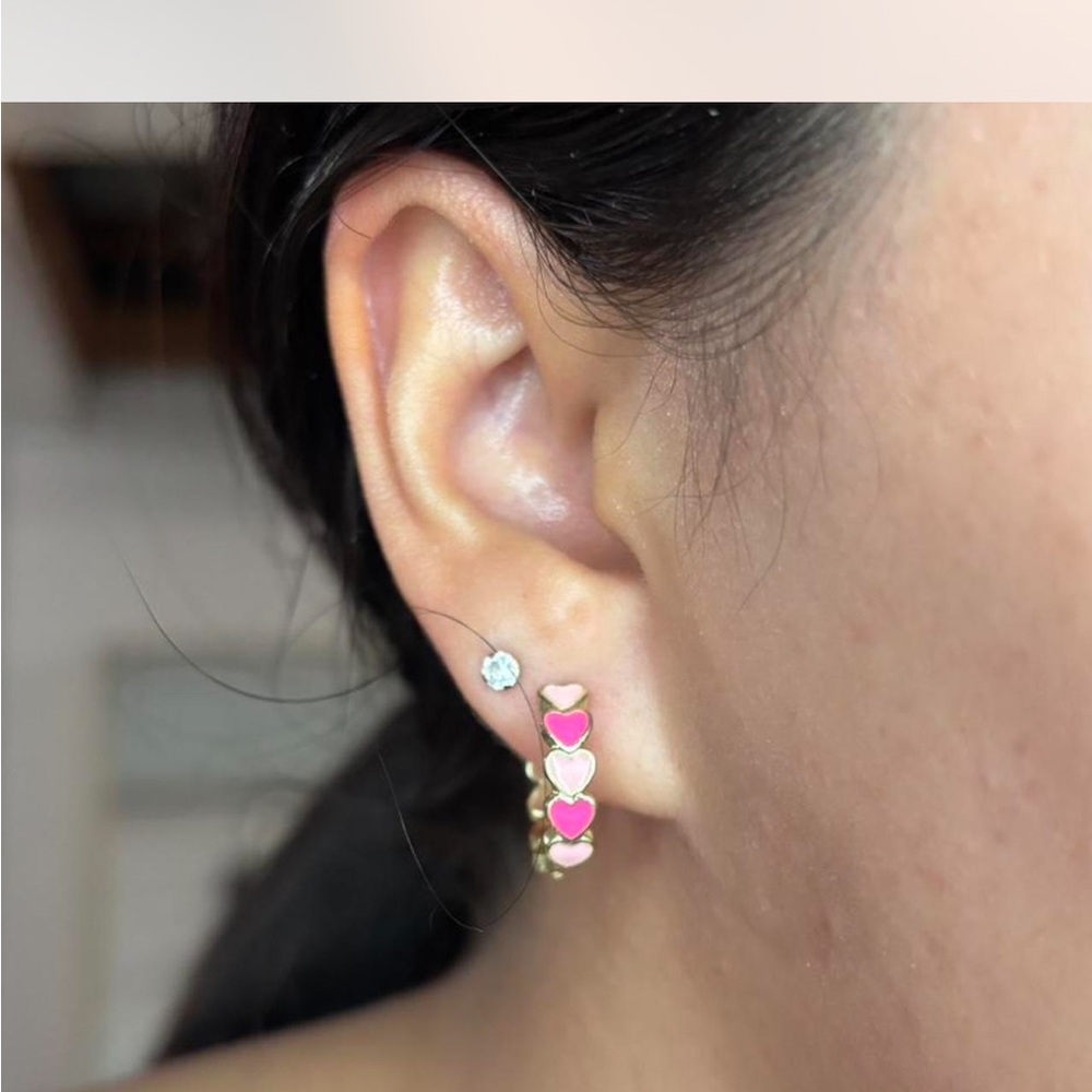 Gold and Pink Heart Earrings